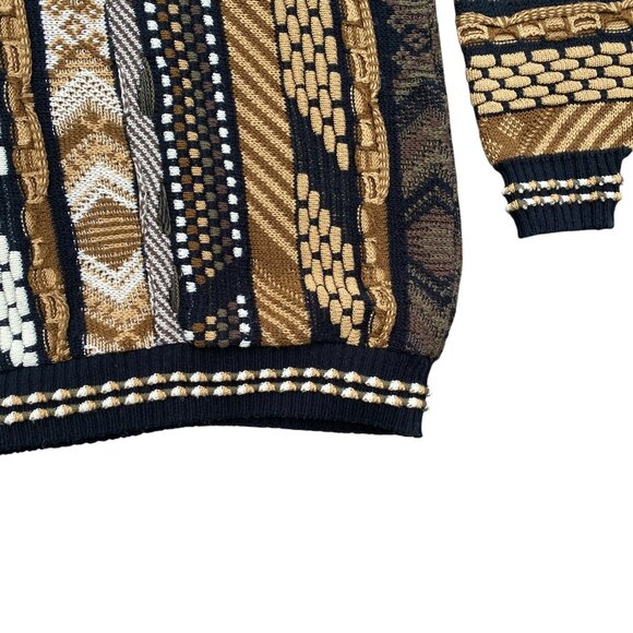 Vintage Protege Collection Stripe Coogi Style Sweater Brown 90s 3D Funky Knit-XL - Picture 3 of 14